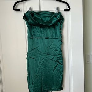 Green strapless mini dress